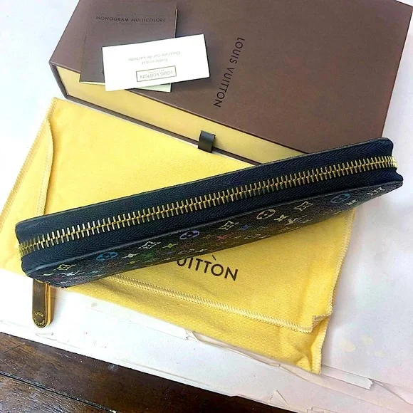 LOUIS VUITTON TAKASHI MURAKAMI Black Monogram Multi-Color Long Wallet + LV Box - Picture 11 of 17